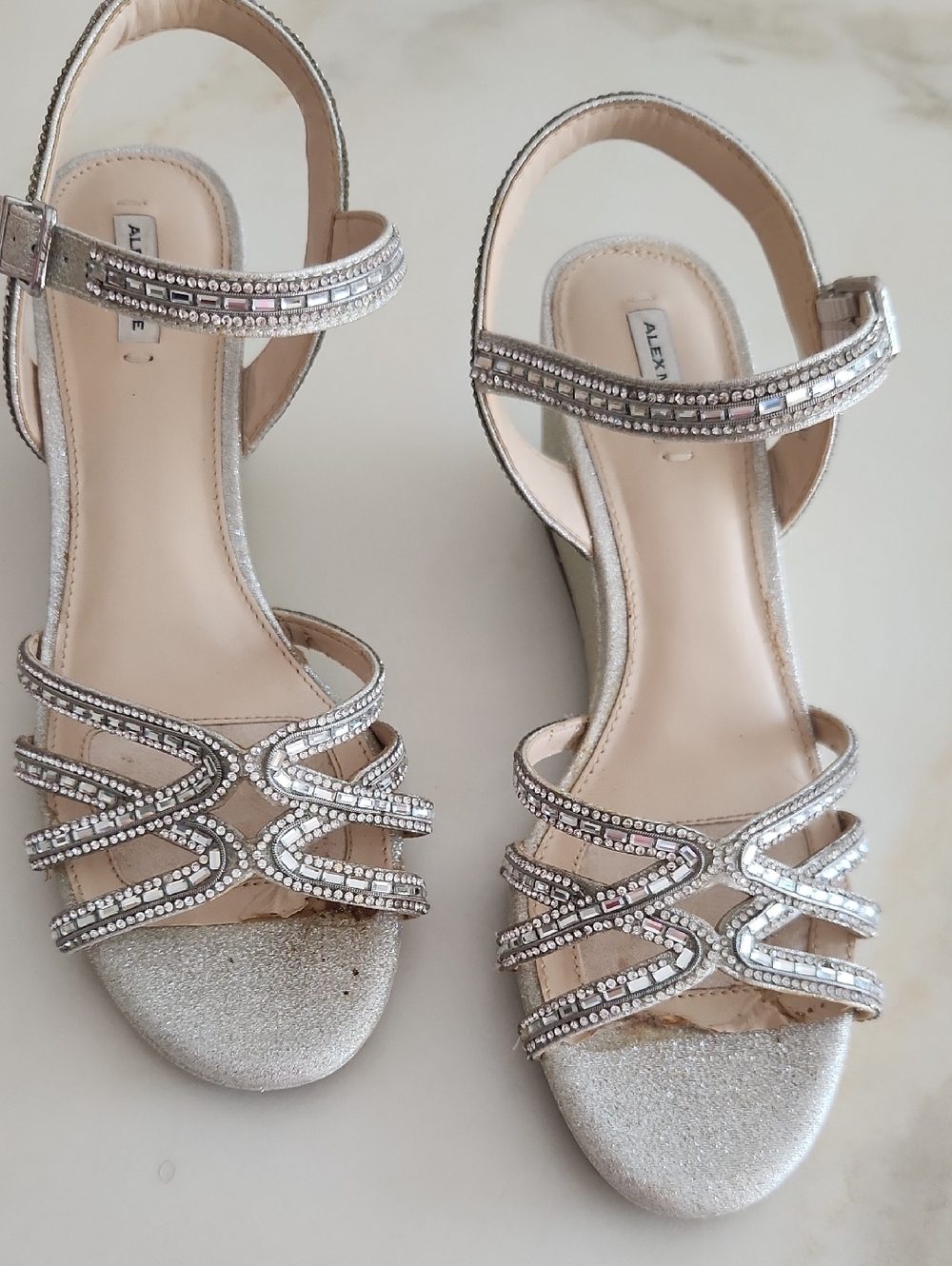 Alex Marie Silver Crystal-Strap Evening Sandals